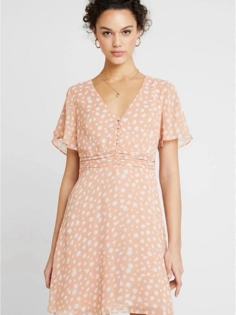 NWT Madewell Peach Floral V-Neck Short Sleeve Dress sz8